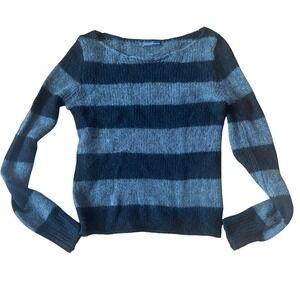 Brandy Melville Striped Knit Sweater Black Gray Boat Neck Long Sleeve One Size